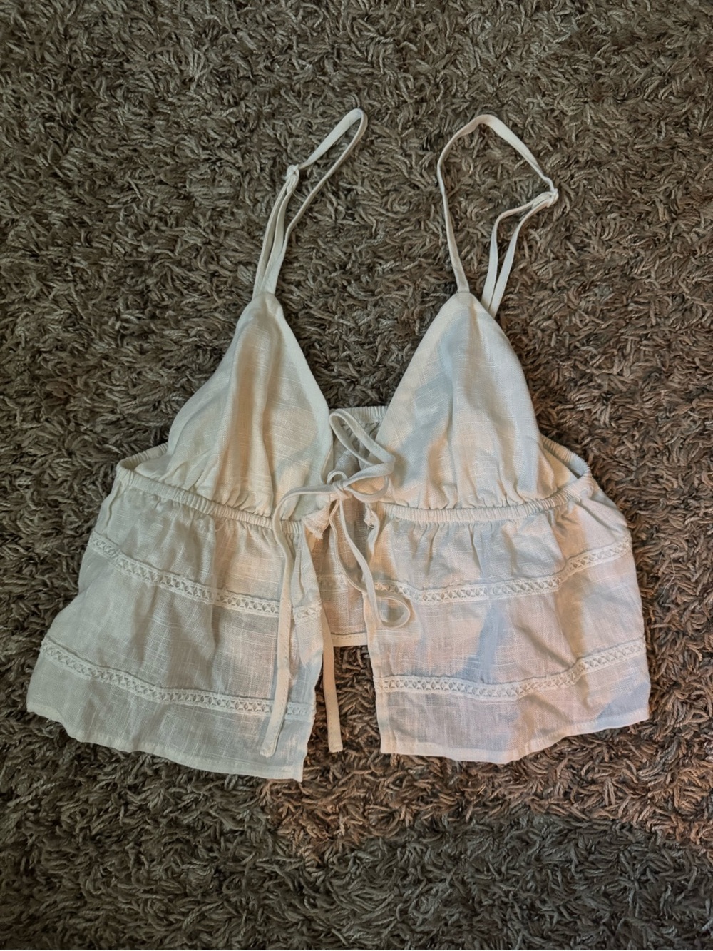 Cream Lace-Trim Tie-Front Camisole Top